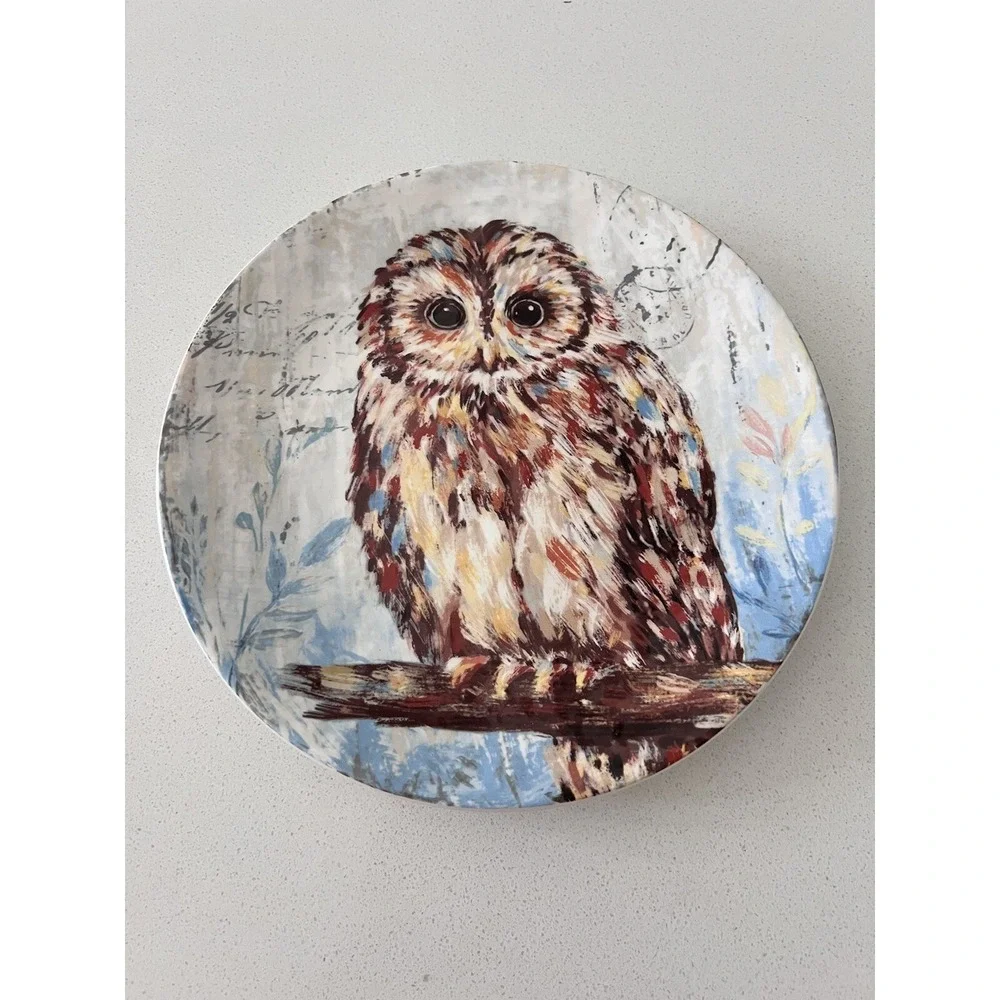 Pier 1 Imports Snow Owl Ironstone Plate Textured Script‎ Postcard 8.75